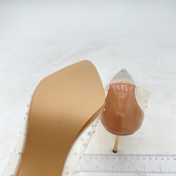 FSJ Nude Women Studded Pointed Toe Transparent Pumps High Heels Shoes - Picture 6 of 8